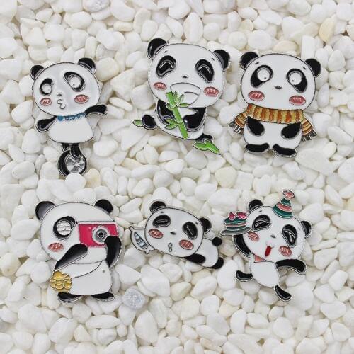 Acrobatic play panda metal pins wheelbarrow bamboo scarf camera sleep birthday party badge punk bag lapel pins brooch jewelry