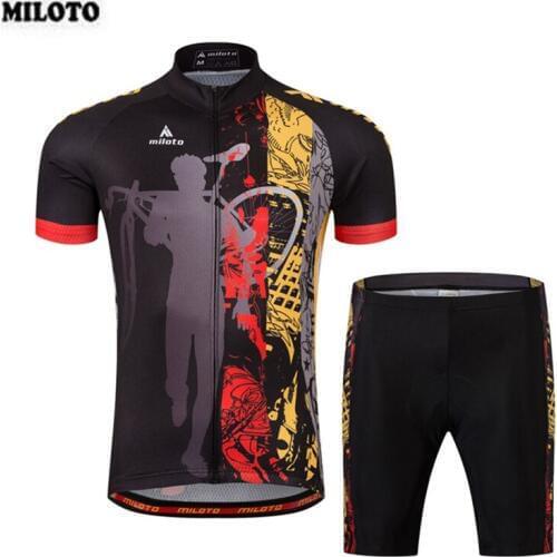 MILOTO Team Mens Cycling Jersey Set Cyclist Bike Bicycle Outdoor Short Sleeve Jersey Bib Tight Shorts S-4XL