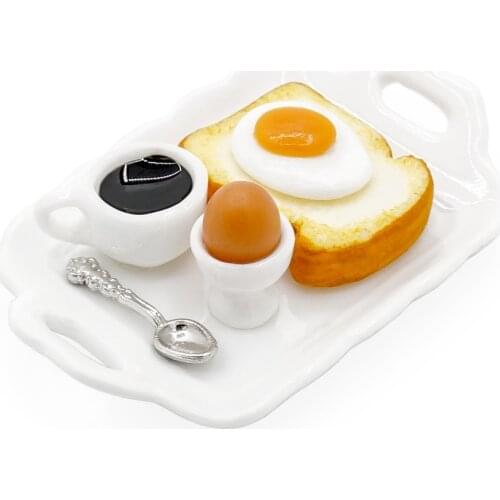 Odoria 1:12 Miniature Breakfast Set Bread Egg Coffee on Ceramic Tray Simulation Kitchen Food Doll House Accessories Decoration