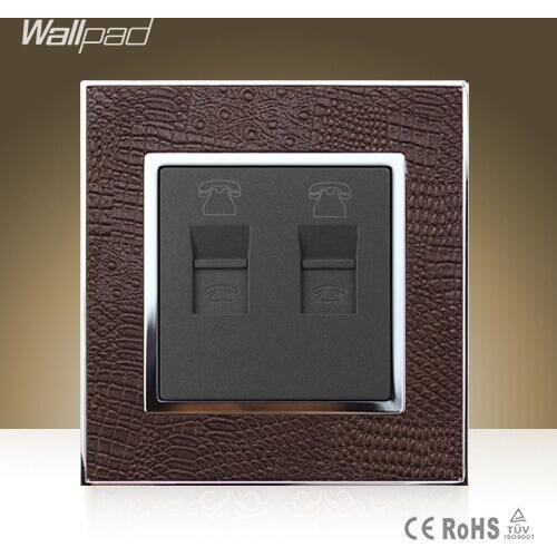 Module Wallpad Smart Home Tel Socket Goats Brown Leather Frame RJ11 Double Tel Jack Port Socket Free Shipping
