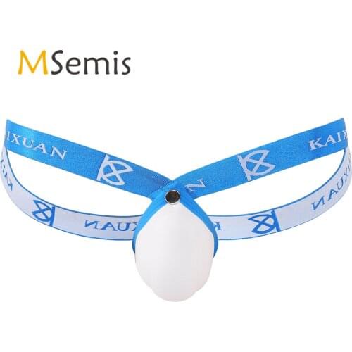 Mens Lingerie Underwear Low Rise Elastic Waistband U Shape Sponge Bulge Pouch Open Butt Jockstrap Thong Briefs Panties