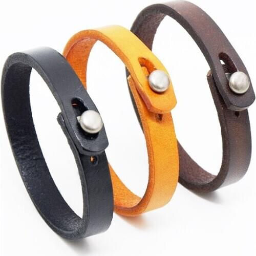 Handmade Unisex Genuine Leather Bracelet Cuff Wristband Punk Leather Wrap Bangle for men