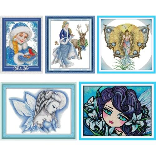 Joy Sunday Fairy Stamped Cross Stitch Kits Embroidery Needlework Set Printed 11CT 14CT Counted Patterns Crafts Home Decor Thread