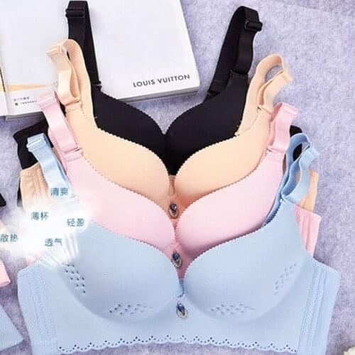 New one-piece translucent cool hole cup, ultra-thin cup, comfortable breathable bra, no steel ring gather underwear, female larg