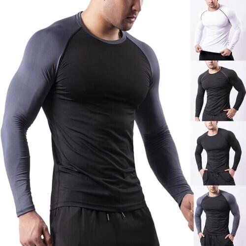 New Sport Shirt Men Fitness Running T Shirts Long Sleeve Sport Top Elastic Sportswear Gym Bodybuilding Training T-shirt