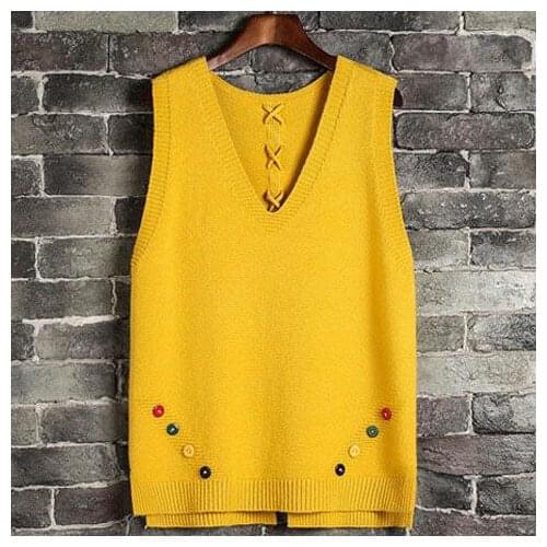 Autumn Women Solid Sweater Vest Female All-match Leisure Outerwear Knitted V-Neck Sleeveless Ladies Elegant Simple Pullovers Q25