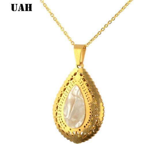 UAH Necklace For Women Sexy Fashion Pop Gold Water Drop Charm Necklace Collar Necklace Beach Hollow Flower Pearl Shell Bodomia