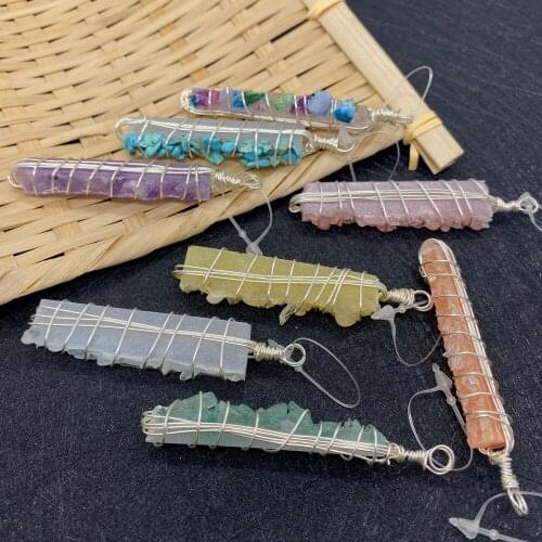 Pearl Inlaid Necklace Pendant Irregular Shape Copper Wire Winding Crystal Colorful Crafts Pendant Personalized Healing Jewelry