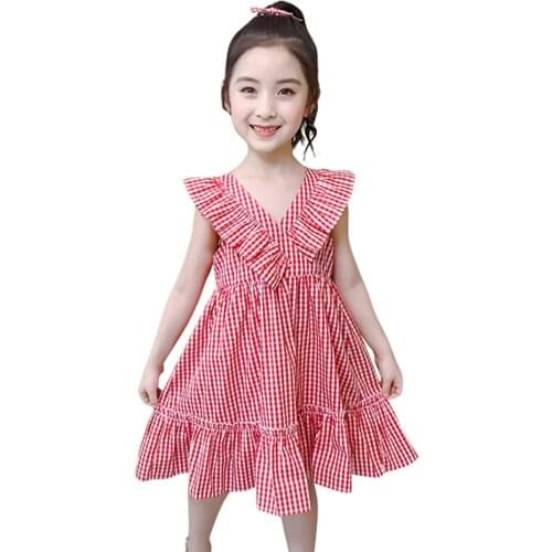 Dresses For Girls Plaid Pattern Girl Party Dress Ruffles Child Dress Casual Style Girls Summer Clothes
