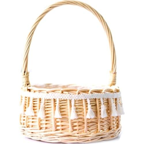 Practical Handmade Wicker Rattan Basket with Handle Decorative Garden Flower Pot Bread Fruit Storage Baskets