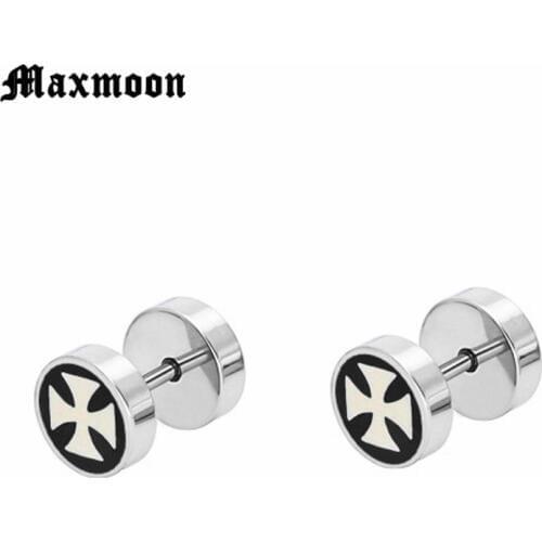 Maxmoon cross earrings for men Stainless Steel Stud Earrings Punk Rock Style Male Men Earrings Jewelry