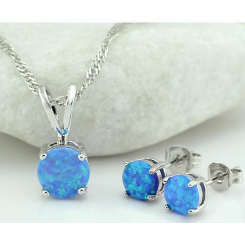 Synthetic Blue Fire Opal Necklace Pendant Earrings for Women Bridal TZOE2