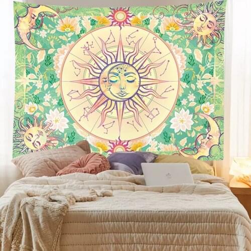 Tarot Divination Wall Tapestry Art Deco Blanket Curtain Hanging Bedroom Living Room Decoration Mysterious Bohemian Sun Moon Face