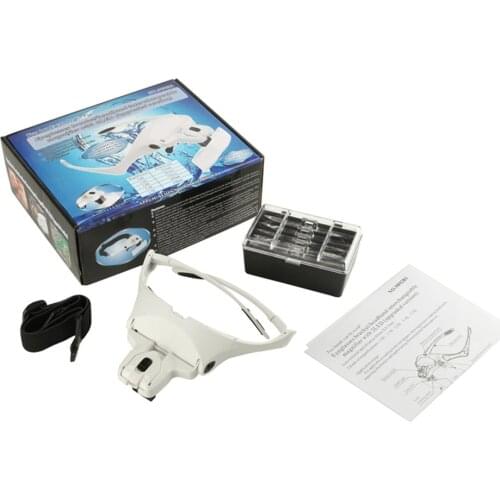 Multiple lens Magnifying Glasses 9892B1 Magnifier Interchangeable 5 Pcs Lenses Headband 2LED Head Lamps