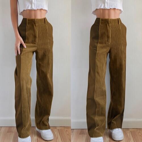 2020 Corduroy Joggers Women Cargo Pants Streetwear Patchwork Vintage High Waist E Girl Aesthetic Straight Trousers Ladies