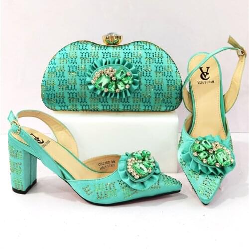 High Quality Italian Shoe with Matching Bags Shoes and Bag Set African Sets 2021 Shoes and Bag Nigerian Design Sets in Green