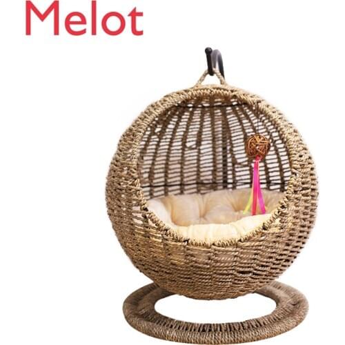 High-End Hand-Woven Round Winter Warm Cat Nest Semi-Closed Opening Universal Washable Pet Cat Bed House Hanging Basket