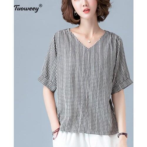 Lady New Spring Summer style t shirts plaid Women Floral Print female Short Sleeve Shirts Casual Sexy O-Neck Tops Blusas Plus