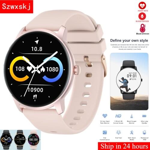 Women Smart Watch IP68 Waterproof 24 Hours Heart Rate Blood Oxygen Custom Dial 1.28" Full Touch Screen PK KW10 KW20 for Android