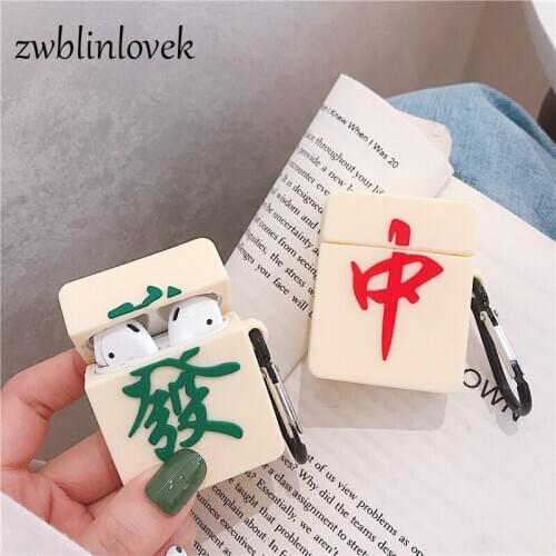 2019 Plaid Mahjong Keychain Earphone Headset Case For Apple Airpods Silicone Cover Accessories Keyring For Women