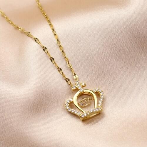 316L Stainless Steel 2021 New Fashion Upscale Jewelry Noble Zircon Crown Charms Thick Chain Choker Necklaces Pendants For Women