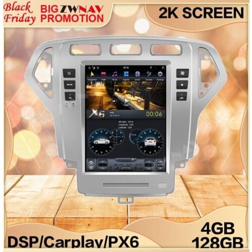 4+128G Tesla Screen For Ford 2007 2008 2009 2010 Mondeo MK4 Android 9 Unit Car Multimedia Player GPS Audio Radio Stereo