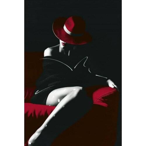 Abstract art oil paintings beauty woman black dress lady in red hat oils on canvas High quality hand-painted
