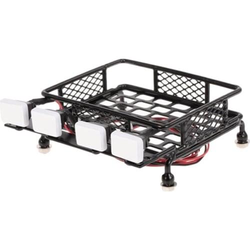 Roof Rack Luggage Carrier with Square LED Light Bar for 1/10 RC Car Crawler Truck Axial SCX10 D90 110 Traxxas TRX-4 Tamiya HSP