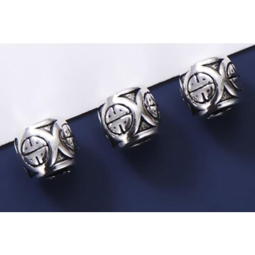1pcs 925 Sterling Silver Chinese Good Luck Spacer Beads Vintage Best Blessing Loose Silver Bead DIY Jewelry Bracelet Making