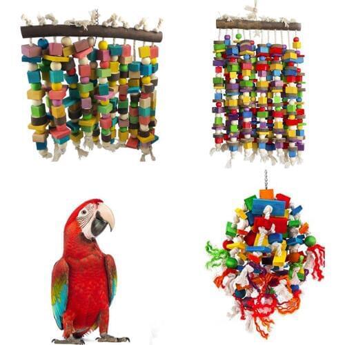 Wooden Bird Toys Large Bird Chewing Toy Parrot Birds Toys Accessories Big Parrot Cage Bite Toy for African Grey Macaws Cockatoos