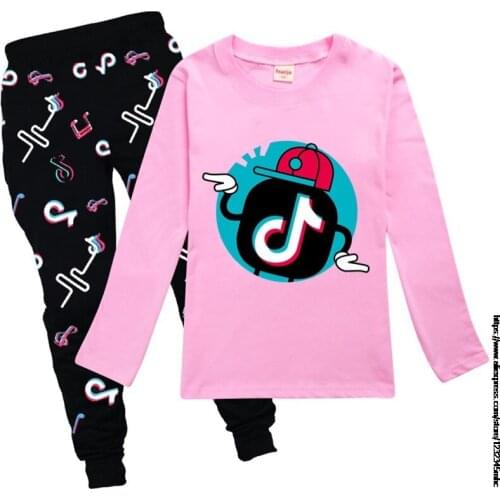 Tik Tok Long Sleeve O-Neck Unisex Kids Tracksuits Boy Sweatshirt+pants 2pcs Set Toddler Girl Outfits Children Wholesale Clothing