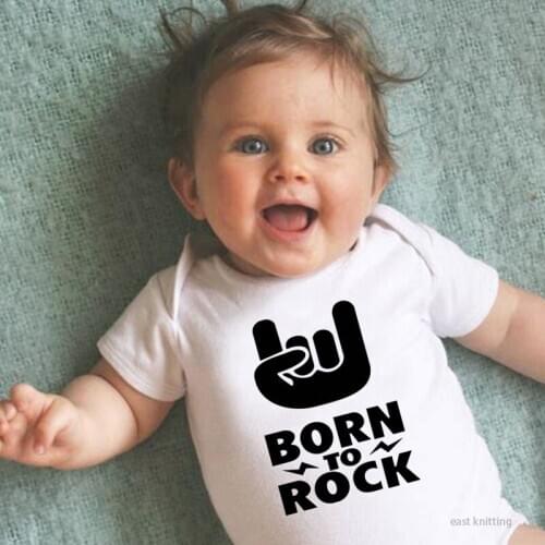 DERMSPE Culbutomind Born To Rock Black Cotton Short Sleeve Baby Bodysuit Baby Boys Girls Clothes Funny Baby Newborn Clothing