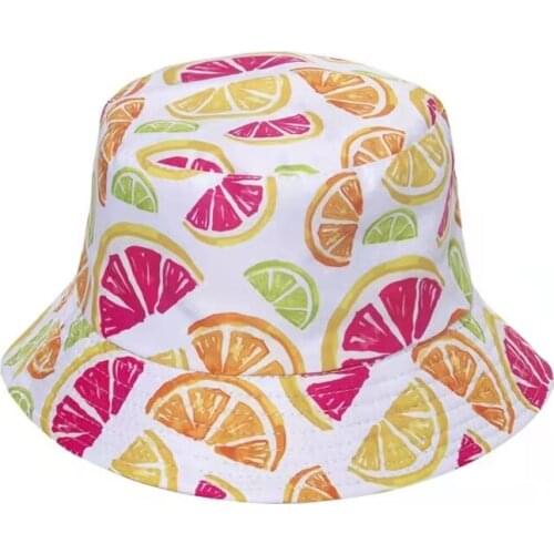 Unisex Summer Two Sides Wear Reversible Panama Bucket Hat Watermelon Lemon Fruits Printing Foldable Fisherman Cap Hip Hop Caps