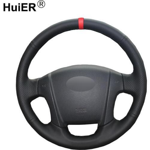 HuiER Hand Sew Car Steering Wheel Cover Breathable Red Marker For Kia Sportage 2 2005-2010 2009 Sportage Automobile Car Styling