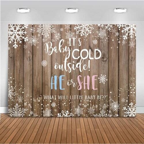 Winter gender reveal background for photography snowflake backdrop for photo studio newborn birthday party kids wooden snow