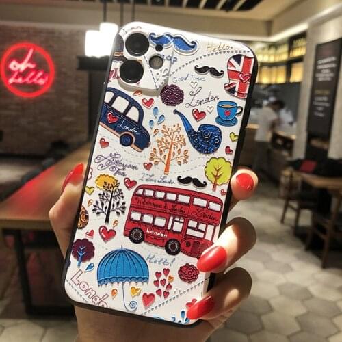 Creative Painting Embossed Full Phone Case for iPhone 11 12 Pro Max X XS XR XSMAX Soft TPU Back Cover For 6 7 8 Plus