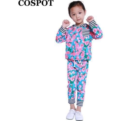 COSPOT Baby Girls Floral Stripe Hoodie Sweatpants Sets Boys Hoodies Sets Kids Autumn Clothing Sets Cotton Sweatshirt 2021 35