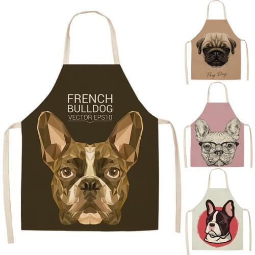 Parent-child Kitchen Apron Funny Cartoon Dog Printed Sleeveless Cotton Linen Aprons for Men Women Home Cleaning Tools