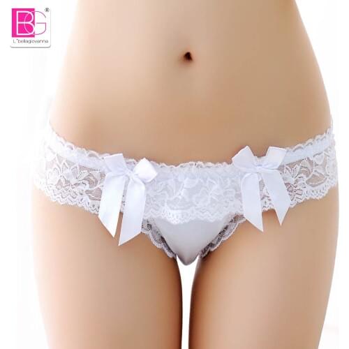 L'bellagiovanna Womens G-string Thongs Sexy Panties Underwear girls Ruffules Lace Tanga Briefs small size Intimates bragas 6043