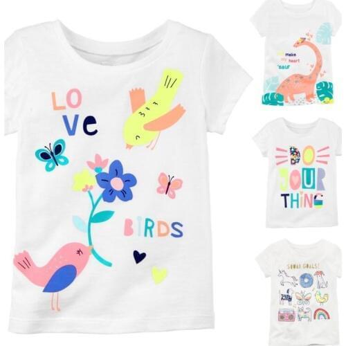Top Quality Baby Girl Summer Clothes Tops Flower Birds Tees Shirts Outfits Cute Infant T Shirts Lovely Children Clothing White