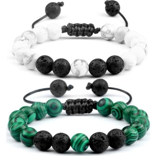 Beads Braided Bracelet Natural Black Lava Stone Tiger Eye Turquoises Couples Distance Charm Bracelets&Bangles Women Men Jewelry