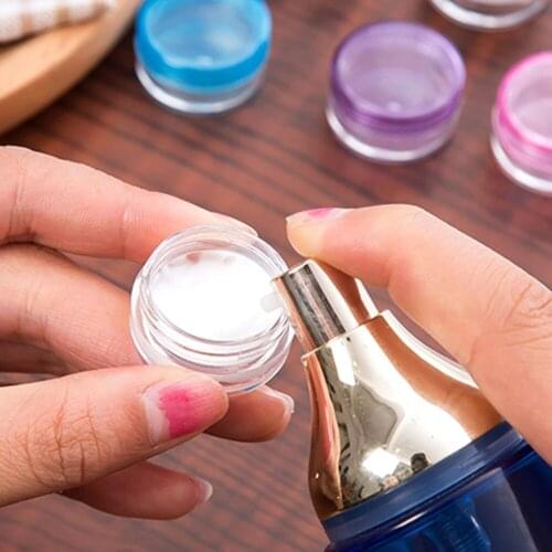 10PCS 3/5g Nail Art Bead Storage Refillable Cosmetic Makeup Bottles Transparent Plastic Cream Container Round Pot Empty Jar Box