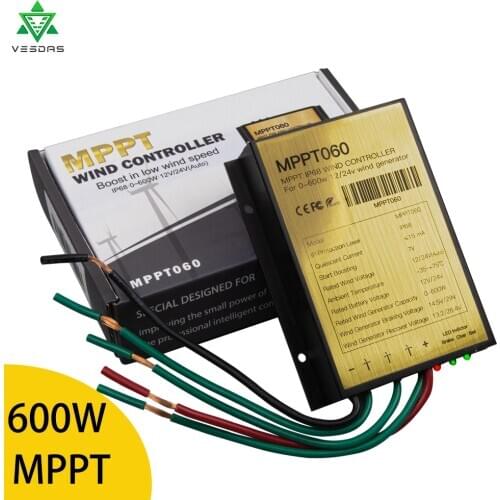 High Quality MPPT Max 600W Wind Charge Discharge Booster Controller Regulator 12V 24V IP68 For 400W 600W Wind Turbine Generator