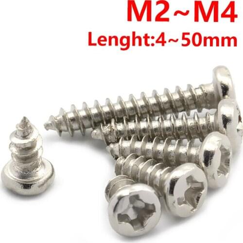 M2 M2.3 M2.6 M3 M4 Steel Nickel Plated Phillips Round Head Self-tapping Screws 4mm/6mm/8mm-50mm Small Cross Recessed Screws