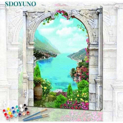 SDOYUNO 40x50cm Acrylic Paint By Numbers Door Scenery Oil Painting By Numbers On Canvas Landscape Frameless DIY Home Decor
