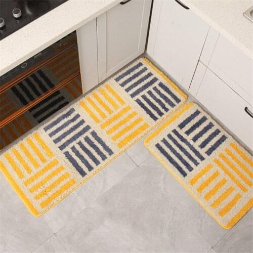 Grey Yellow Stripe Kitchen Mats High Quality Japanese-Style Floor Pads Thick Water Absorption Bathroom Non-Slip Mats Long Carpet