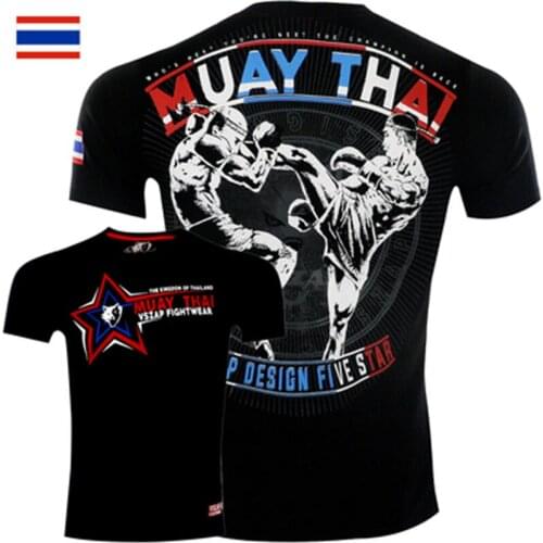 VSZAP Muay thai T Shirt Sports Running T Shirt Men Gym Fitness MMA Training Shirts Dry Fit Sportswear Boxing bjj Quick Dry