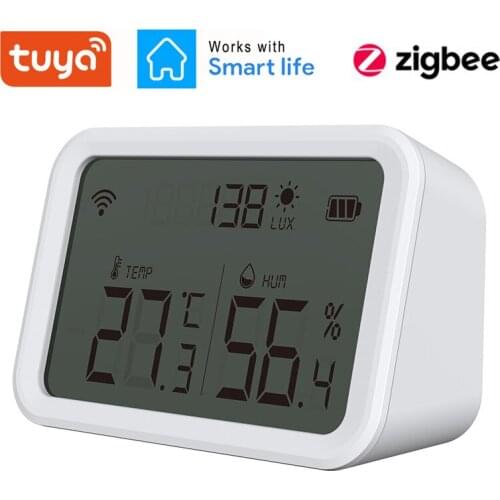 Tuya Zigbee 3.0 Digital Thermometer Temperature Humidity Sensor Lux Light Detector Hygrometer LCD Screen Zigbee Hub Smart Home