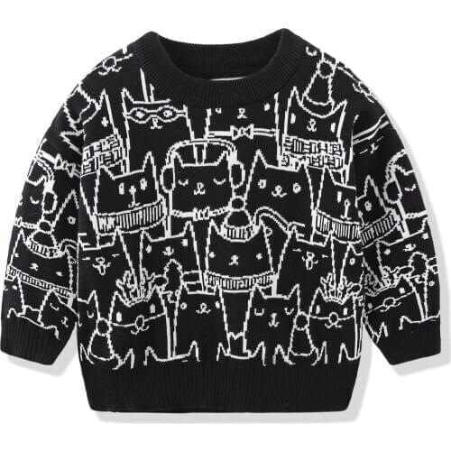 Boys Cartoon Knitted Sweater Loose Kids Cotton Cardigan Casual Baby Boys Warm Pullovers Sweater Children Clothes for New Year