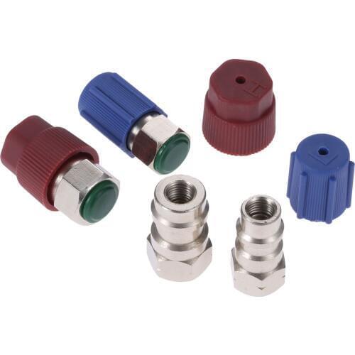 Yetaha Car A/C 3/8 7/16 Straight Adapters R12 R22 To R134a With Removable Valve Core & Service Port Caps